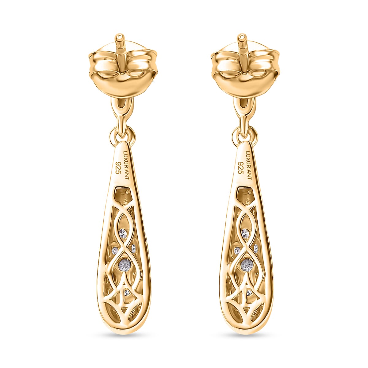 Luxuriant Lab Grown Diamond (SI-GH) Dangling Earring with Push Back in 18K Vermeil Yellow Gold Plated Sterling Silver 0.26 Ct.