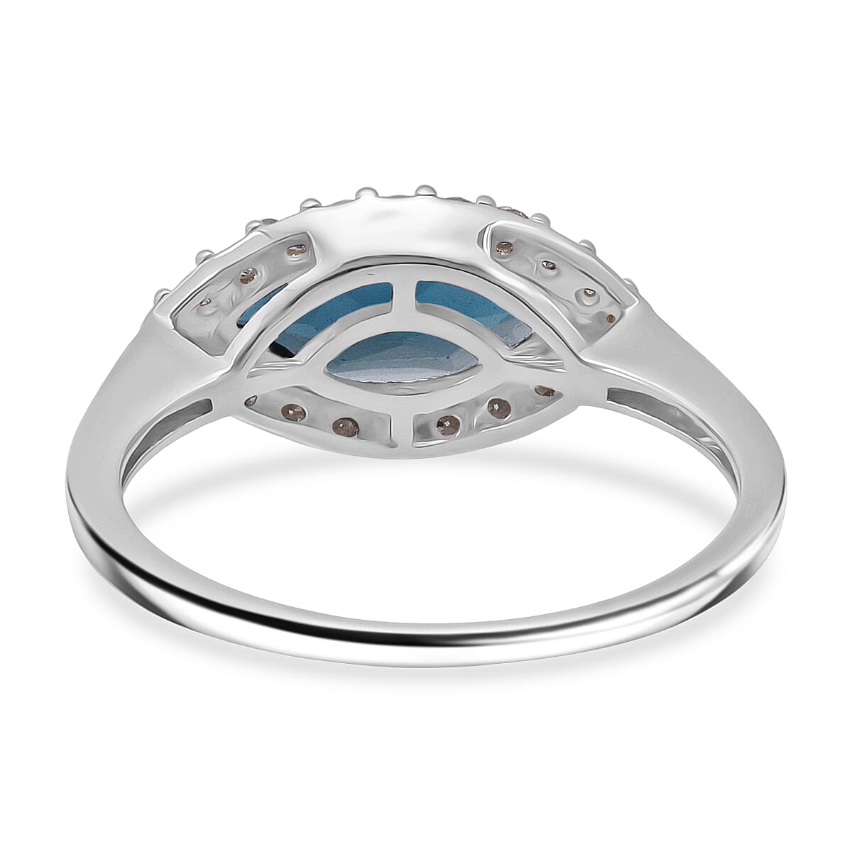 D'Joy London Blue Topaz & Moissanite Ring in Rhodium Overlay Sterling Silver 2.14 Ct.