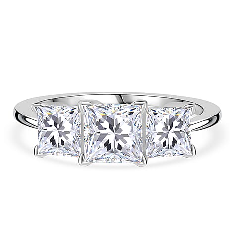 D'Joy Moissanite Ring in Rhodium Overlay Sterling Silver 2.50 Ct.