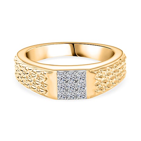 Luxuriant Lab Grown Diamond (SI-GH) Mens Ring in 18K Vermeil Yellow Gold Plated Sterling Silver 0.24 Ct, Silver Wt. 7.44 Gms.