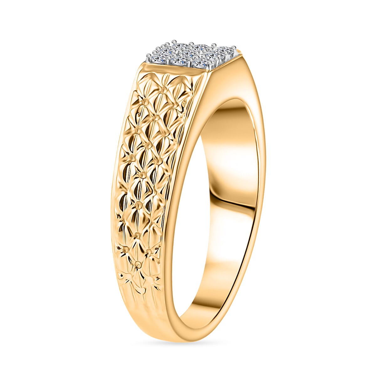 Luxuriant Lab Grown Diamond (SI-GH) Mens Ring in 18K Vermeil Yellow Gold Plated Sterling Silver 0.24 Ct, Silver Wt. 7.44 Gms.