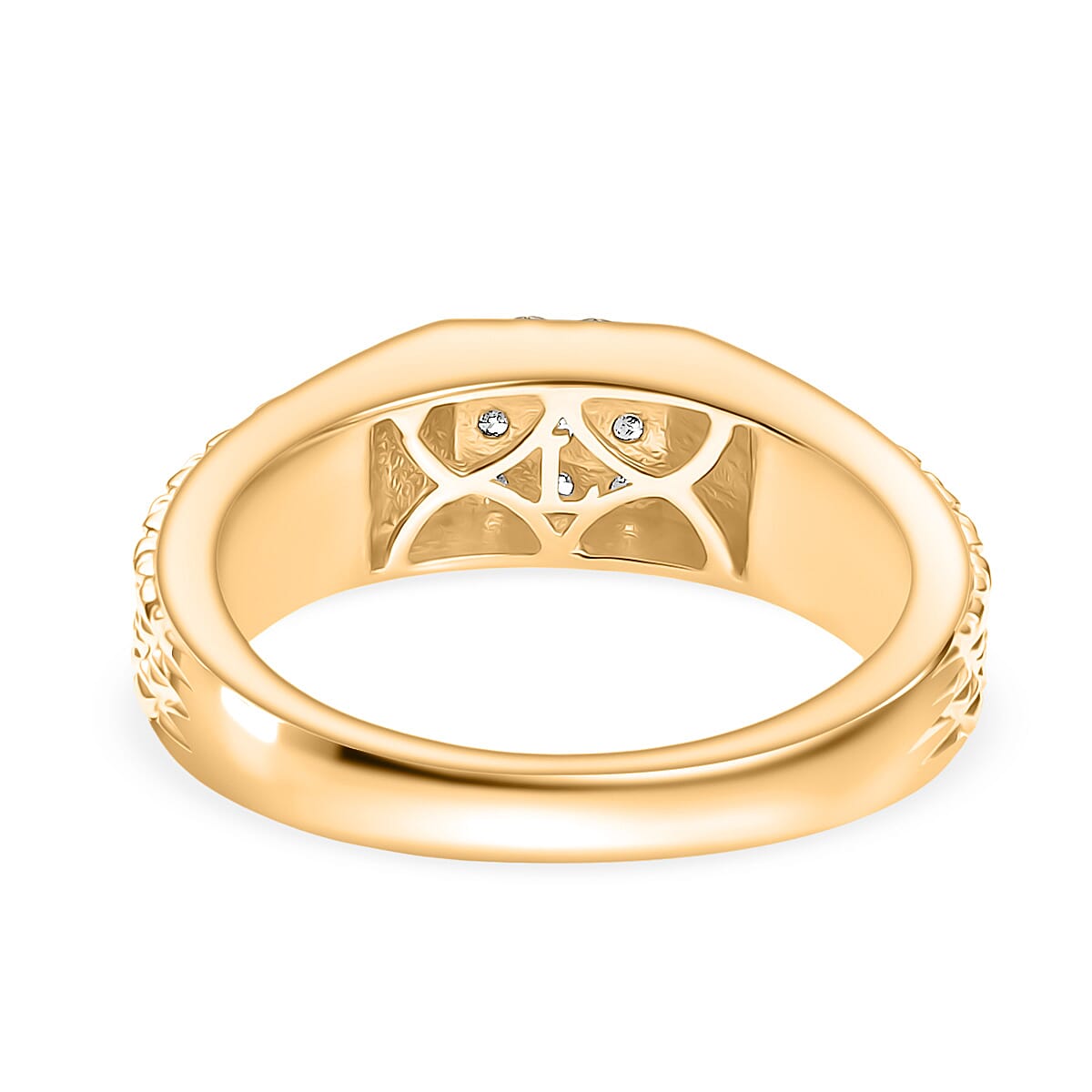 Luxuriant Lab Grown Diamond (SI-GH) Mens Ring in 18K Vermeil Yellow Gold Plated Sterling Silver 0.24 Ct, Silver Wt. 7.44 Gms.