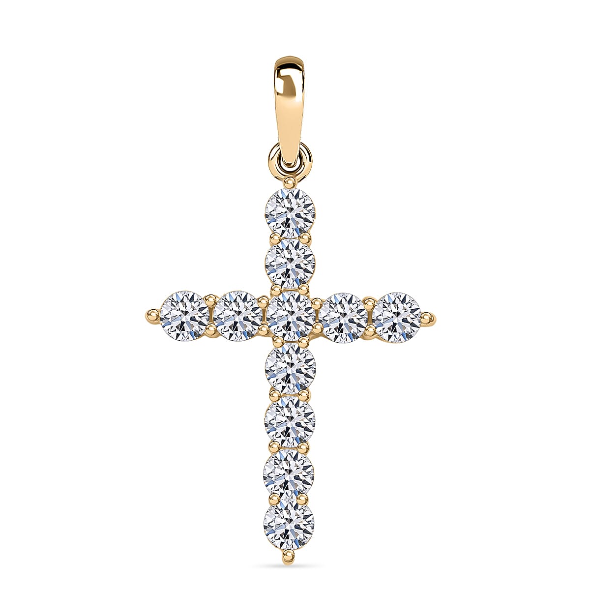 Luxuriant 9K Yellow Gold Lab Grown Diamond (SI-GH) Cross Pendant 0.60 Ct.
