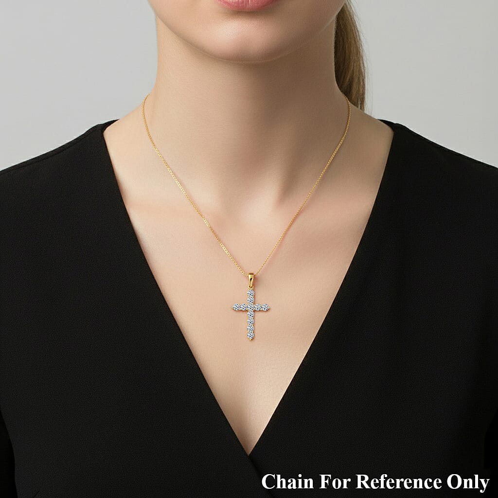 Luxuriant 9K Yellow Gold Lab Grown Diamond (SI-GH) Cross Pendant 0.60 Ct.