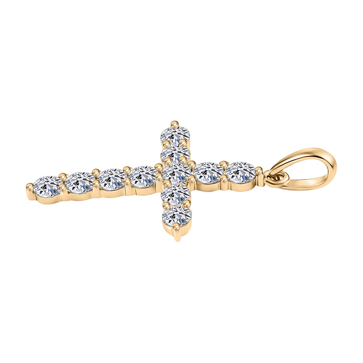 Luxuriant 9K Yellow Gold Lab Grown Diamond (SI-GH) Cross Pendant 0.60 Ct.