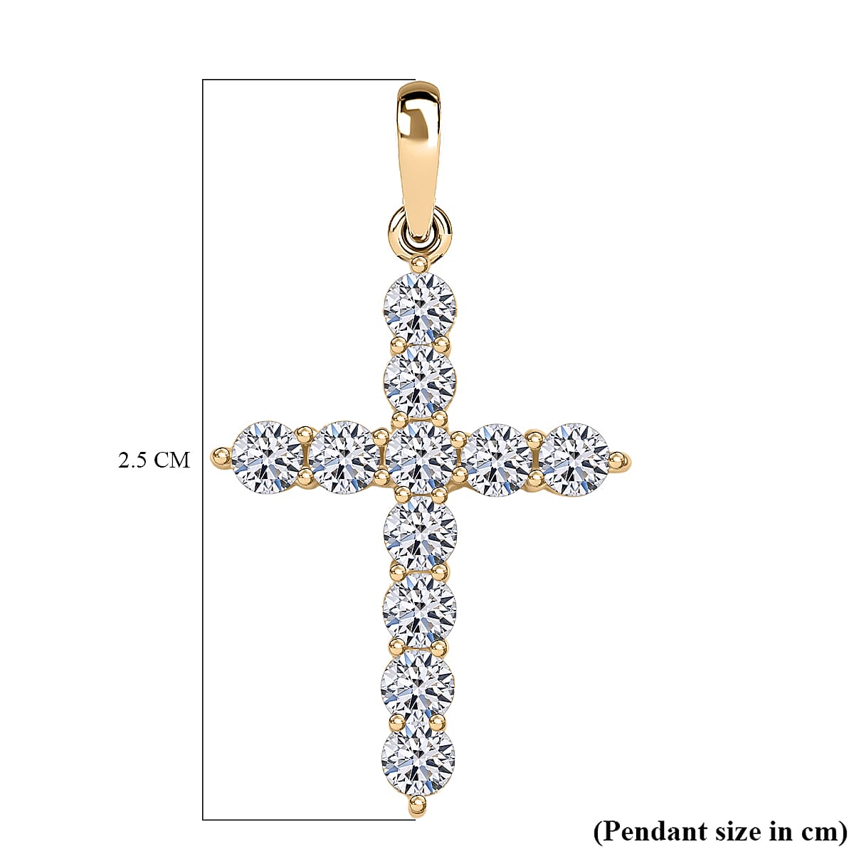 Luxuriant 9K Yellow Gold Lab Grown Diamond (SI-GH) Cross Pendant 0.60 Ct.