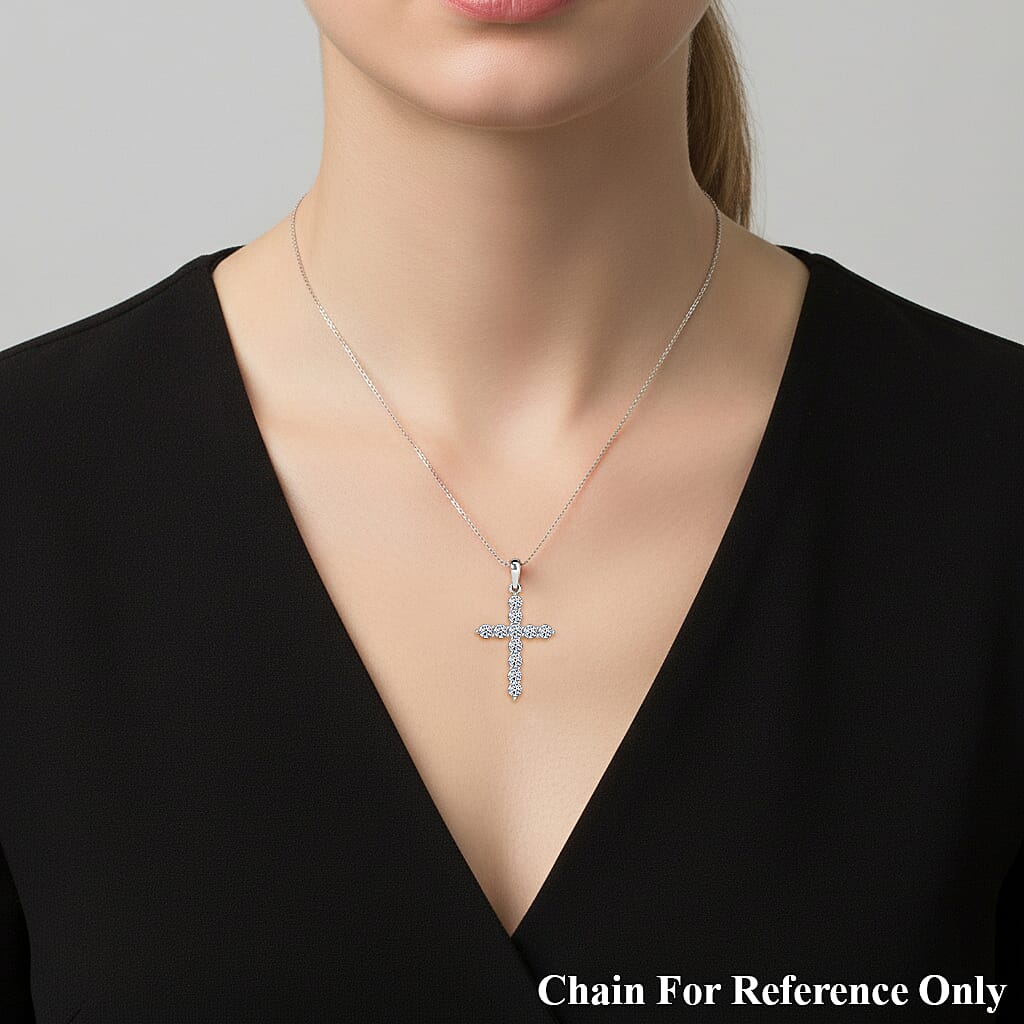 Luxuriant 9K White Gold Lab Grown Diamond (SI-GH) Cross Pendant 0.60 Ct.