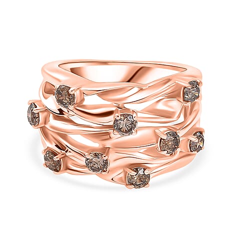 D'Joy Champagne Diamond Fancy Ring in 18K RG VermeilSterling Silver, Silver Wt.9.17 Gms  1.044  Ct.