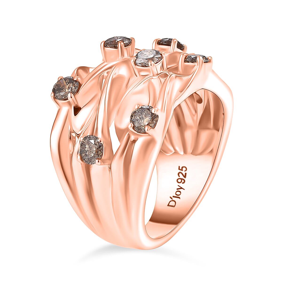 D'Joy Champagne Diamond Fancy Ring in 18K RG VermeilSterling Silver, Silver Wt.9.17 Gms  1.044  Ct.