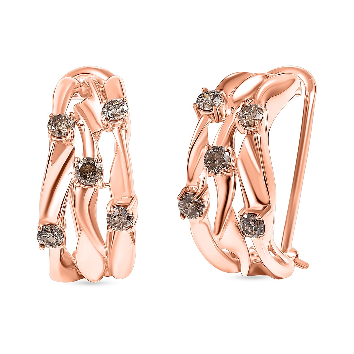 D'Joy Champagne Diamond Fancy Earring in 18K RG VermeilSterling Silver, Silver Wt.9.17 Gms  1.000  Ct.