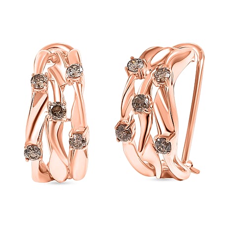 D'Joy Champagne Diamond Fancy Earring in 18K RG VermeilSterling Silver, Silver Wt.9.17 Gms  1.000  Ct.