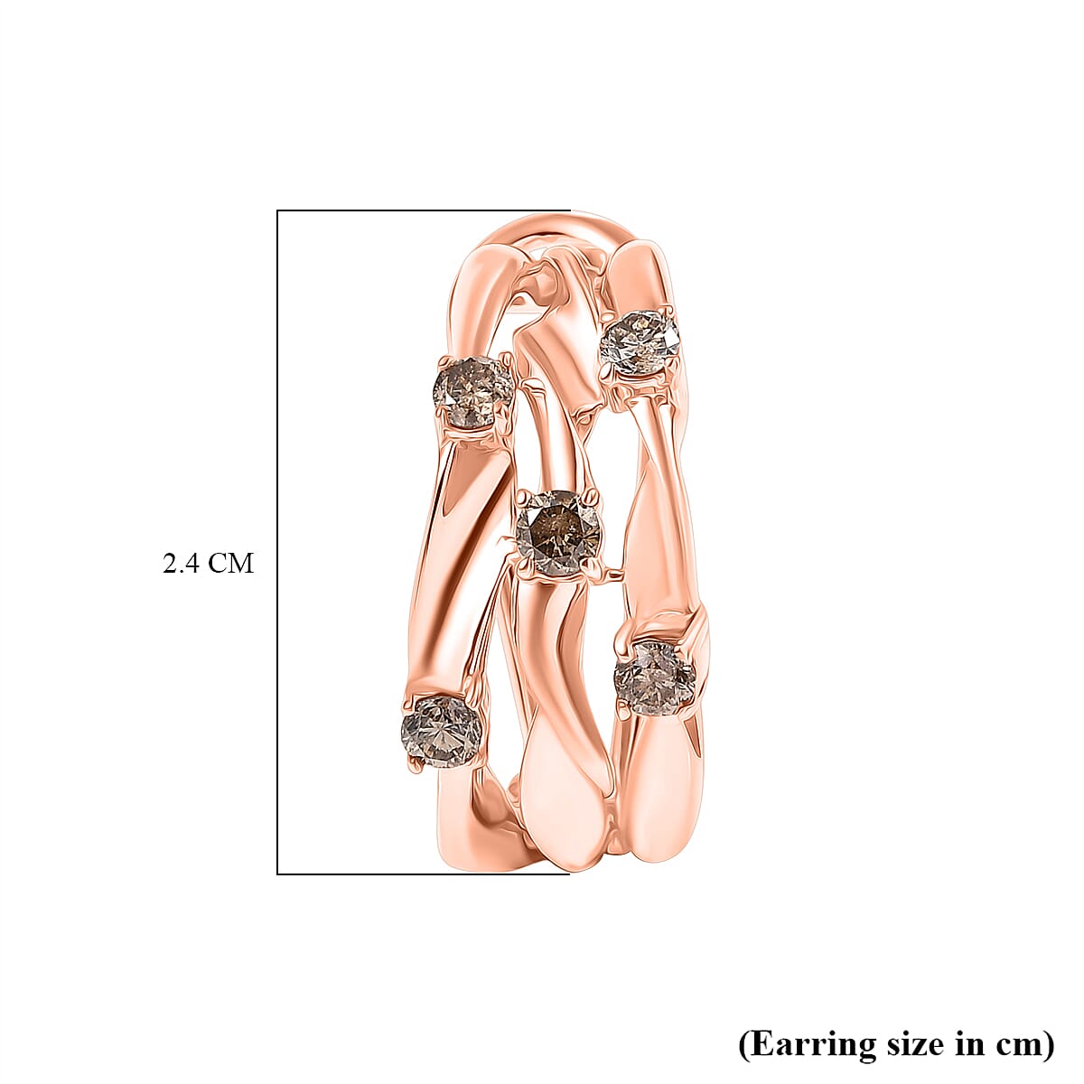 D'Joy Champagne Diamond Fancy Earring in 18K RG VermeilSterling Silver, Silver Wt.9.17 Gms  1.000  Ct.