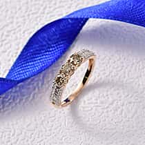 9K Rose Gold SGL Certified Natural Champagne Diamond & White Diamond Ring 1.01 Ct.