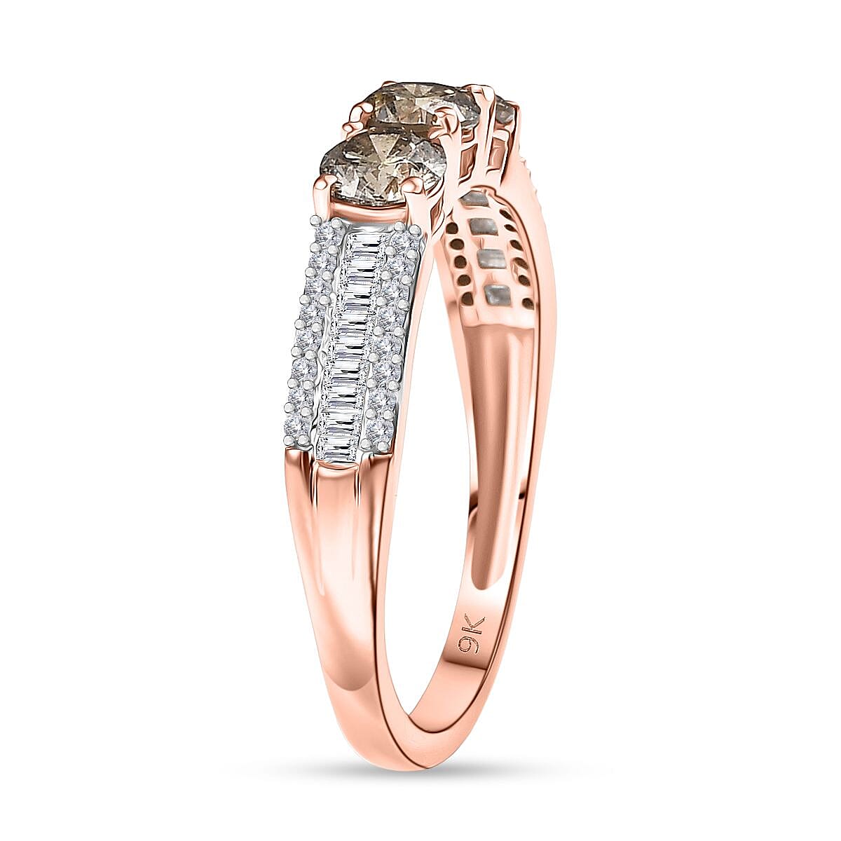 9K Rose Gold SGL Certified Natural Champagne Diamond & White Diamond Ring 1.01 Ct.