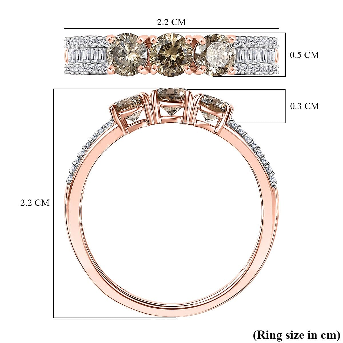 9K Rose Gold SGL Certified Natural Champagne Diamond & White Diamond Ring 1.01 Ct.