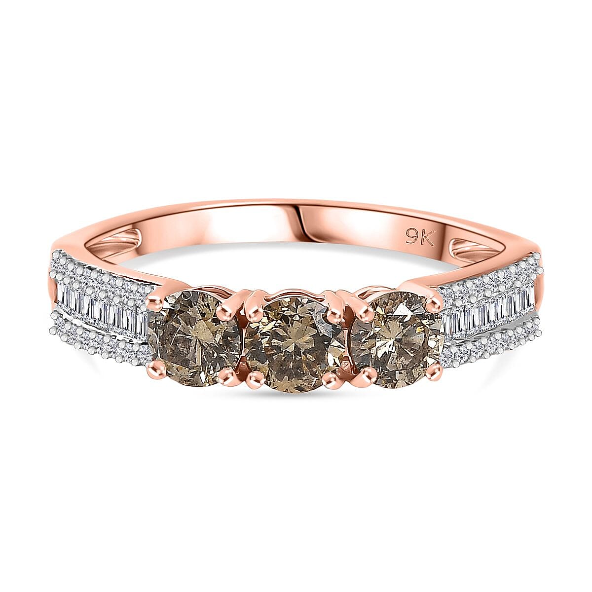 9K Rose Gold SGL Certified Natural Champagne Diamond & White Diamond Ring 1.01 Ct.