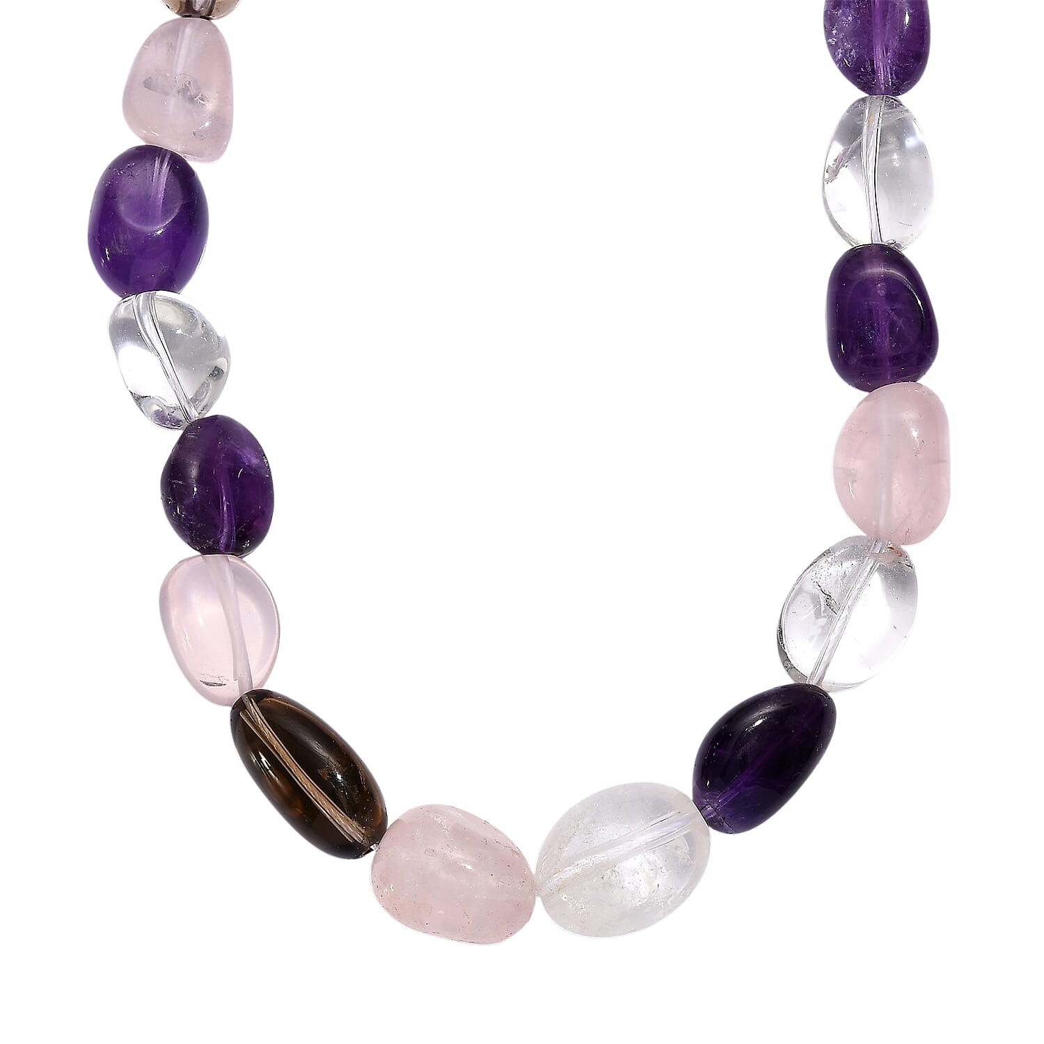 Neapolitan Dreams - Natural Zambian Amethyst,Galilea Rose Quartz, Smoky Quartz & Crystal Quartz Platinum Overlay Necklace (Size - 18-1 EXT) 400.00 Ct.