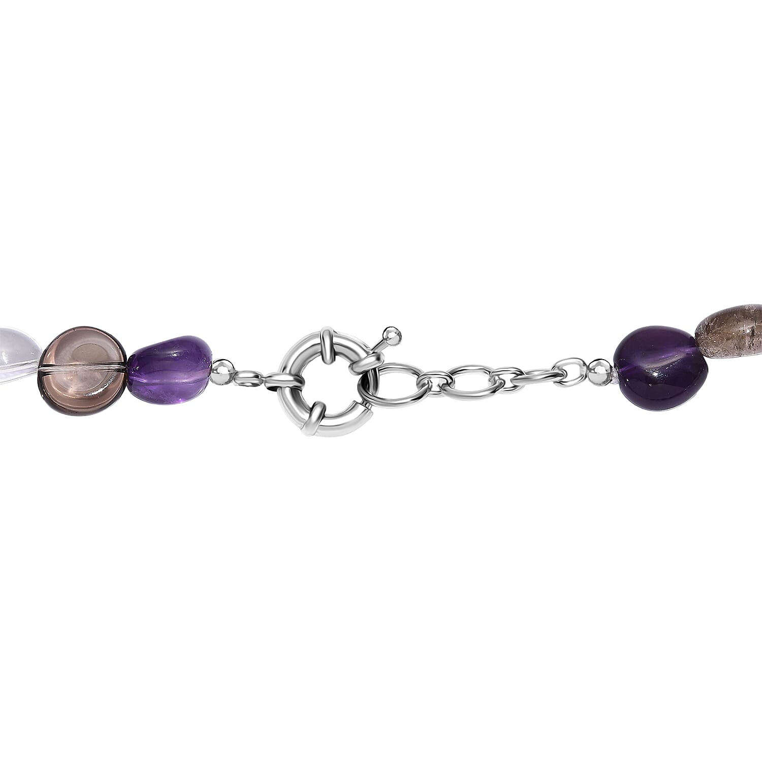 Neapolitan Dreams - Natural Zambian Amethyst,Galilea Rose Quartz, Smoky Quartz & Crystal Quartz Platinum Overlay Necklace (Size - 18-1 EXT) 400.00 Ct.