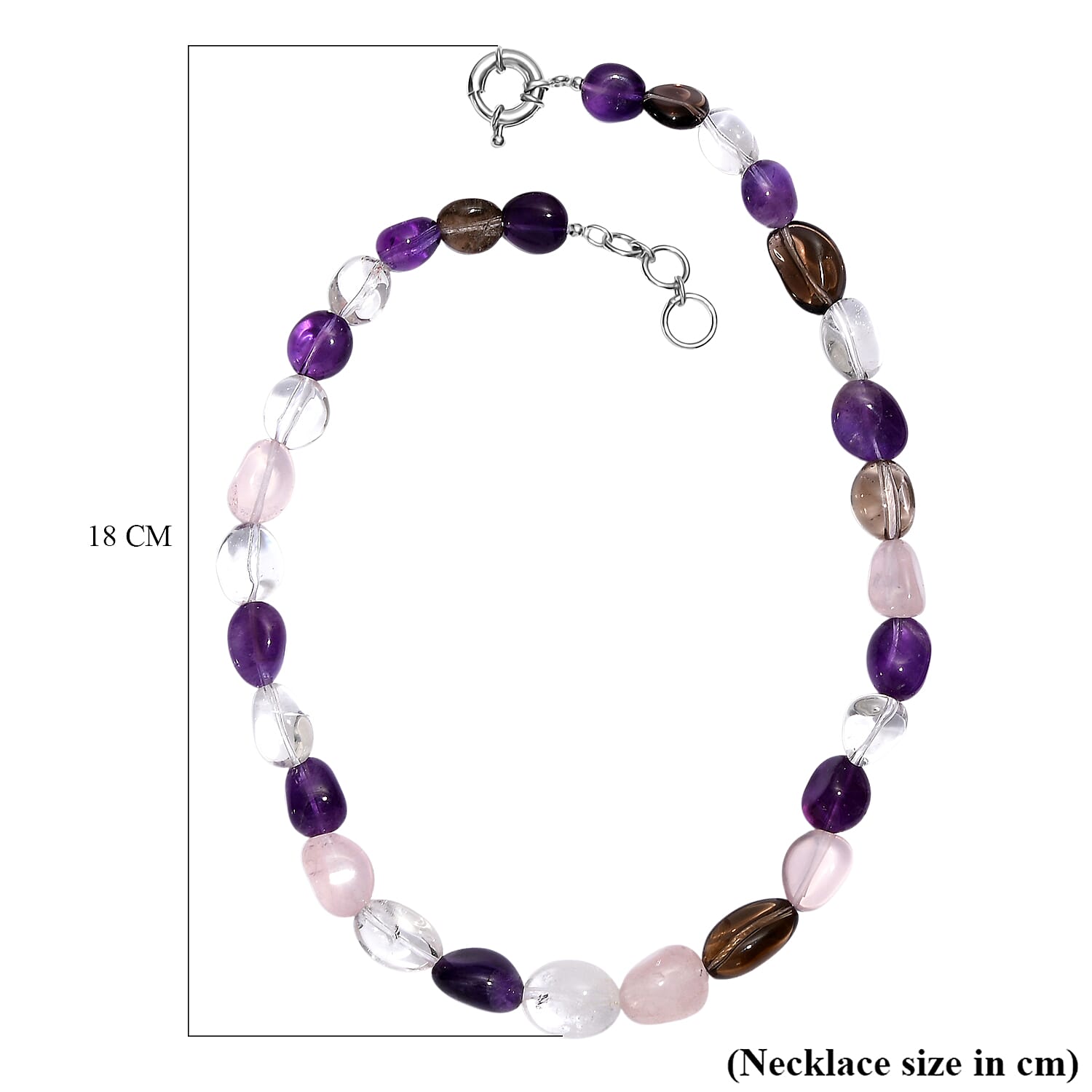 Neapolitan Dreams - Natural Zambian Amethyst,Galilea Rose Quartz, Smoky Quartz & Crystal Quartz Platinum Overlay Necklace (Size - 18-1 EXT) 400.00 Ct.