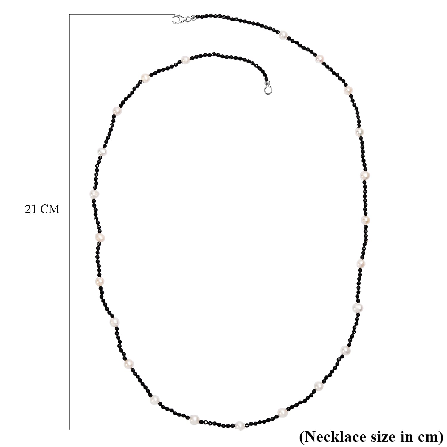 D'Joy Fresh Water Pearl & Black Spinel Necklace (Size - 24) in Rhodium Overlay Sterling Silver 45.00 Ct.