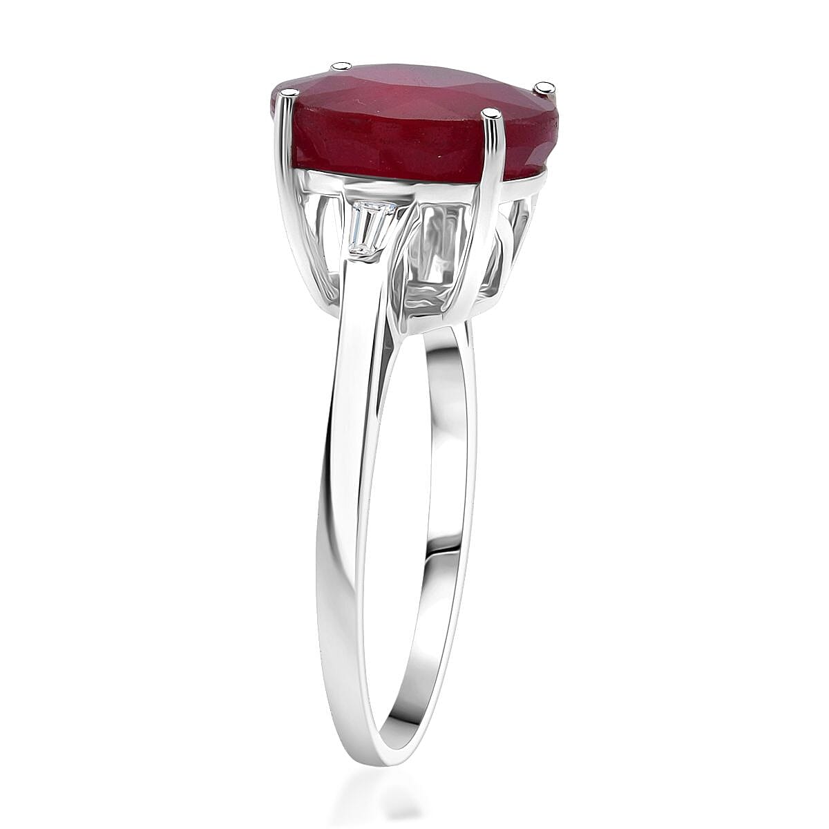 D'Joy African Ruby & Moissanite Ring in Rhodium Overlay Sterling Silver 9.64 Ct.
