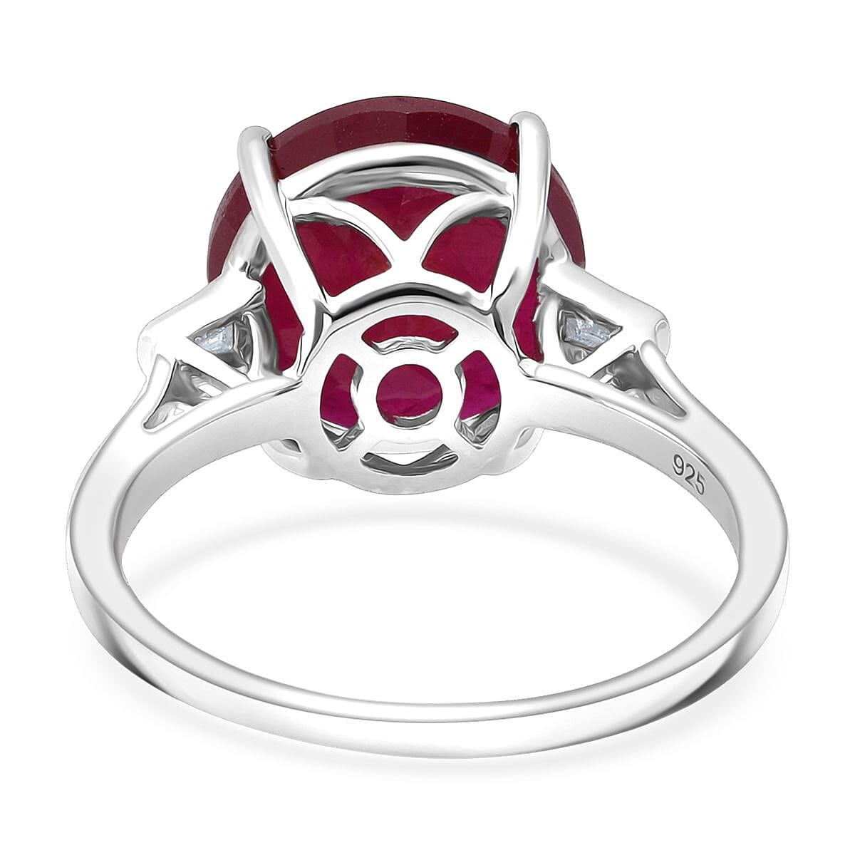 D'Joy African Ruby & Moissanite Ring in Rhodium Overlay Sterling Silver 9.64 Ct.