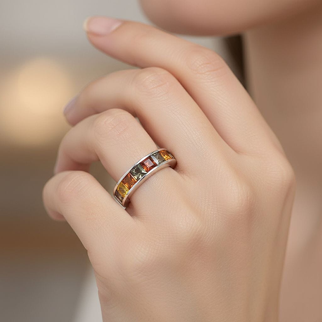 D'Joy Multi Sapphire Ring in Rhodium Overlay Sterling Silver 1.88 Ct.