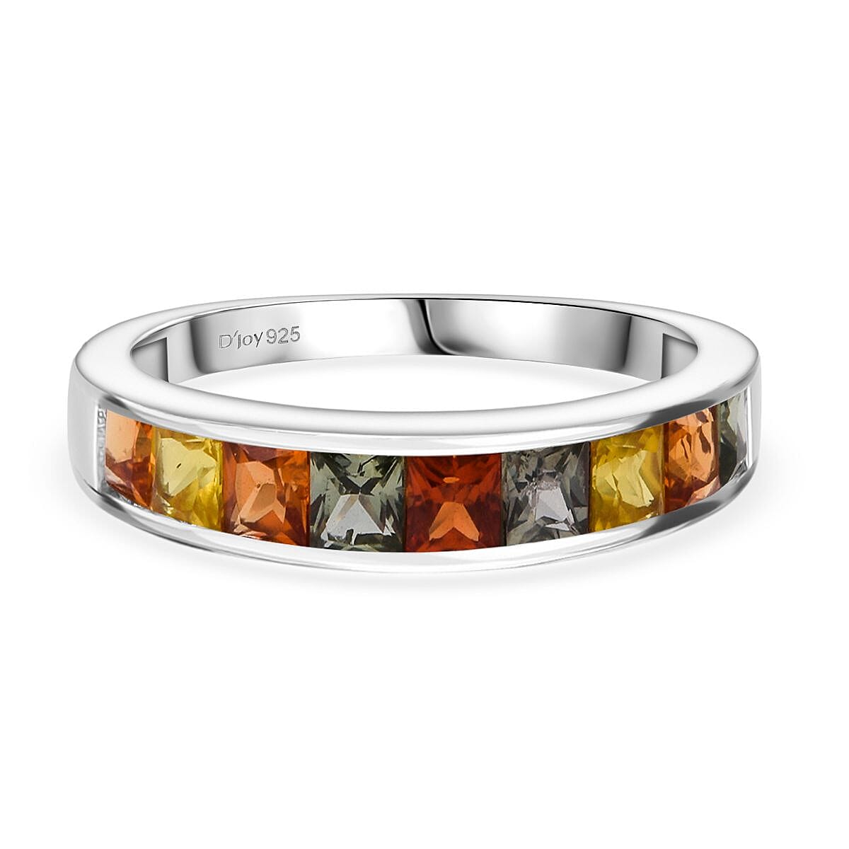 D'Joy Multi Sapphire Half-Eternity Ring in Rhodium Overlay Sterling Silver 1.88  Ct.