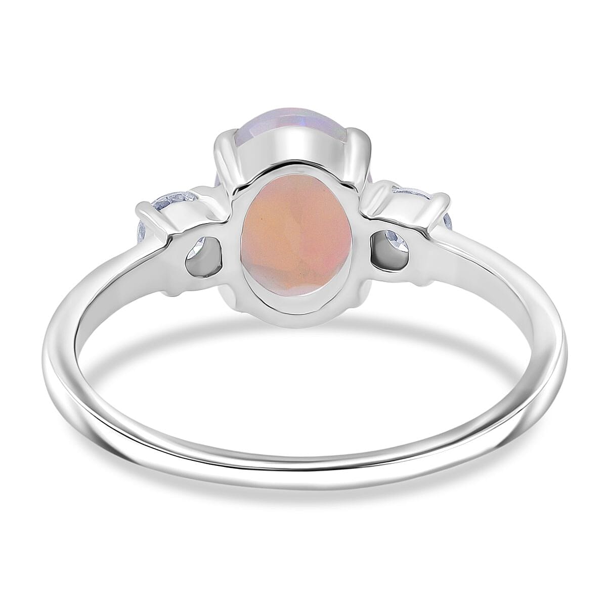 D'Joy Ethiopian Opal & Moissanite Ring in Rhodium Overlay Sterling Silver 1.39 Ct.