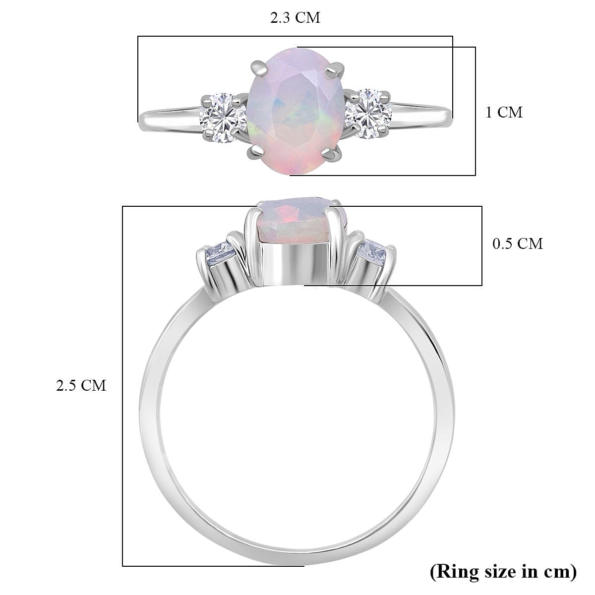 D'Joy Ethiopian Opal & Moissanite Ring in Rhodium Overlay Sterling Silver 1.39 Ct.