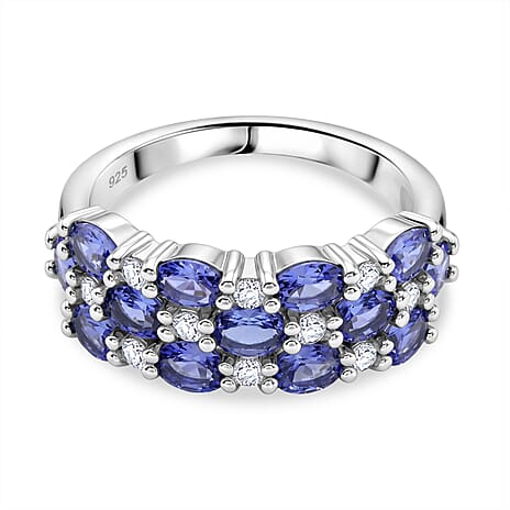 D'Joy - Tanzanite & White Zircon Ring in Rhodium Overlay Sterling Silver 2.43 Ct.