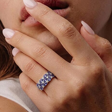 D'Joy - Tanzanite & White Zircon Ring in Rhodium Overlay Sterling Silver 2.43 Ct.