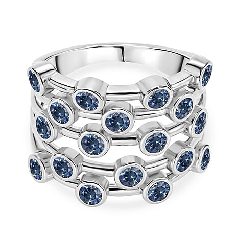 D'Joy - Blue Sapphire Bubble Ring in Rhodium Overlay Sterling Silver 1.90 Ct.
