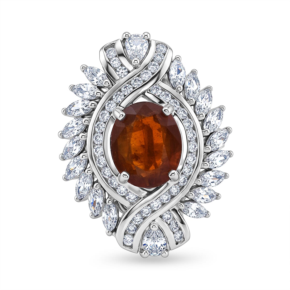 D'Joy - Tangerine Kyanite & White Zircon Ring in Rhodium Overlay Sterling Silver 7.12 Ct.