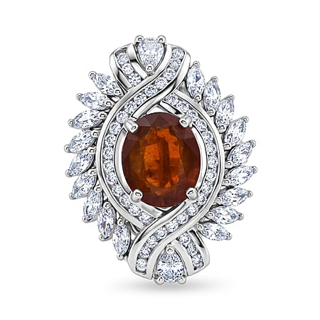 D'Joy - Tangerine Kyanite & White Zircon Ring in Rhodium Overlay Sterling Silver 7.12 Ct.