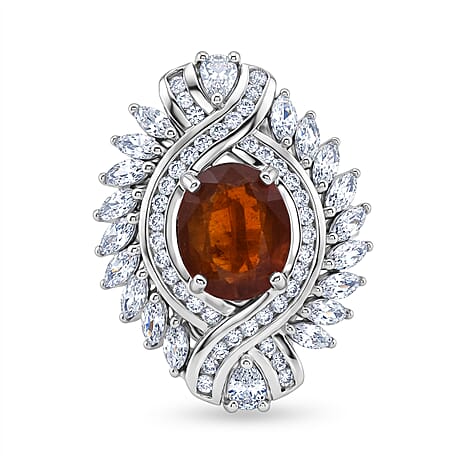 D'Joy - Tangerine Kyanite & White Zircon Ring in Rhodium Overlay Sterling Silver 7.12 Ct.