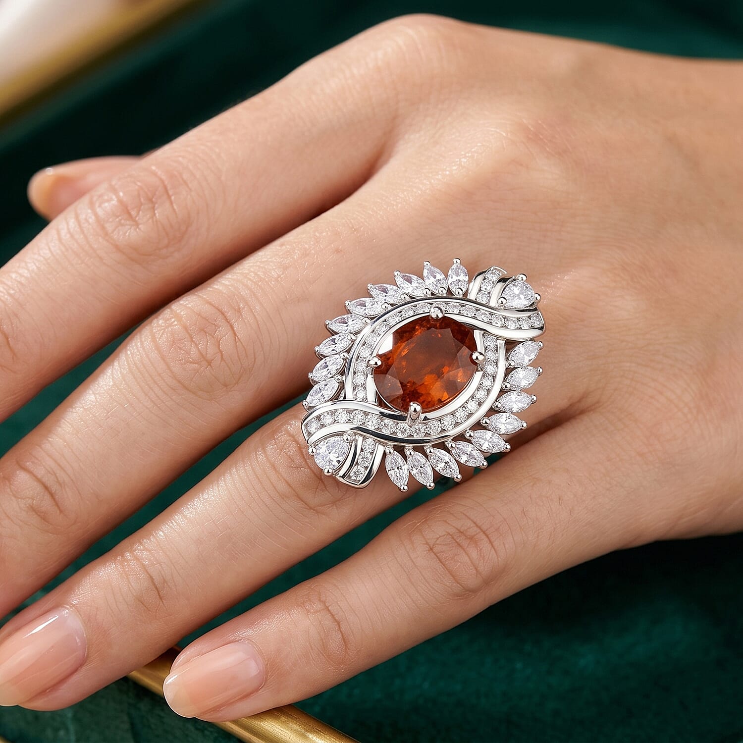 D'Joy - Tangerine Kyanite & White Zircon Ring in Rhodium Overlay Sterling Silver 7.12 Ct.