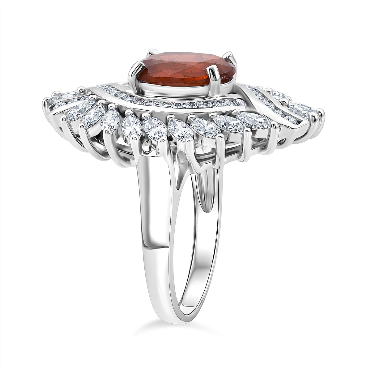 D'Joy - Tangerine Kyanite & White Zircon Ring in Rhodium Overlay Sterling Silver 7.12 Ct.