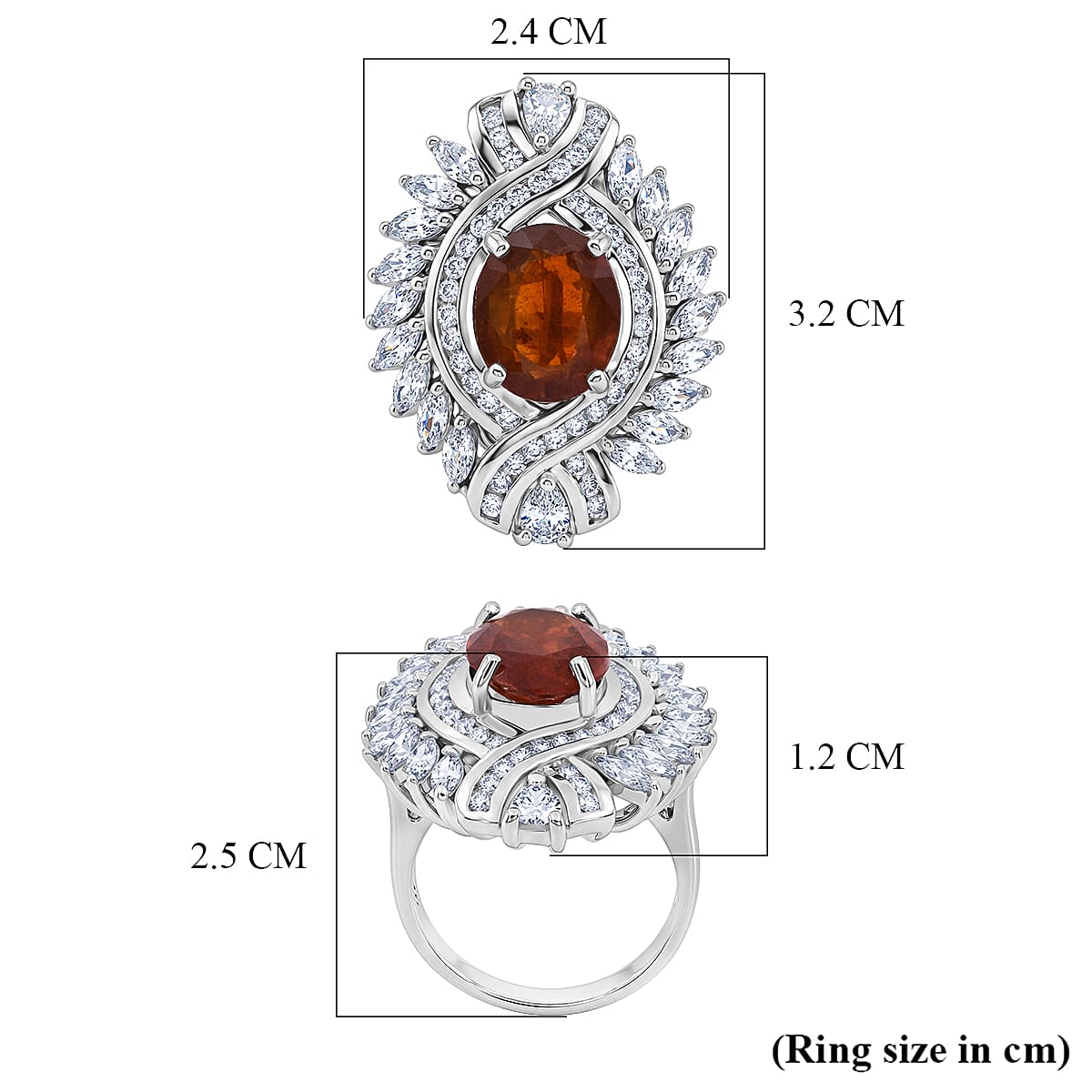 D'Joy - Tangerine Kyanite & White Zircon Ring in Rhodium Overlay Sterling Silver 7.12 Ct.