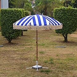 Livmore 2 M Stripe Pattern Round Parasol with Waterproof and UV Protection Including Iron Base - Blue