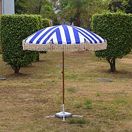 Livmore 2 M Stripe Pattern Round Parasol with Waterproof and UV Protection Including Iron Base - Blue