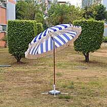 Livmore 2 M Stripe Pattern Round Parasol with Waterproof and UV Protection Including Iron Base - Blue
