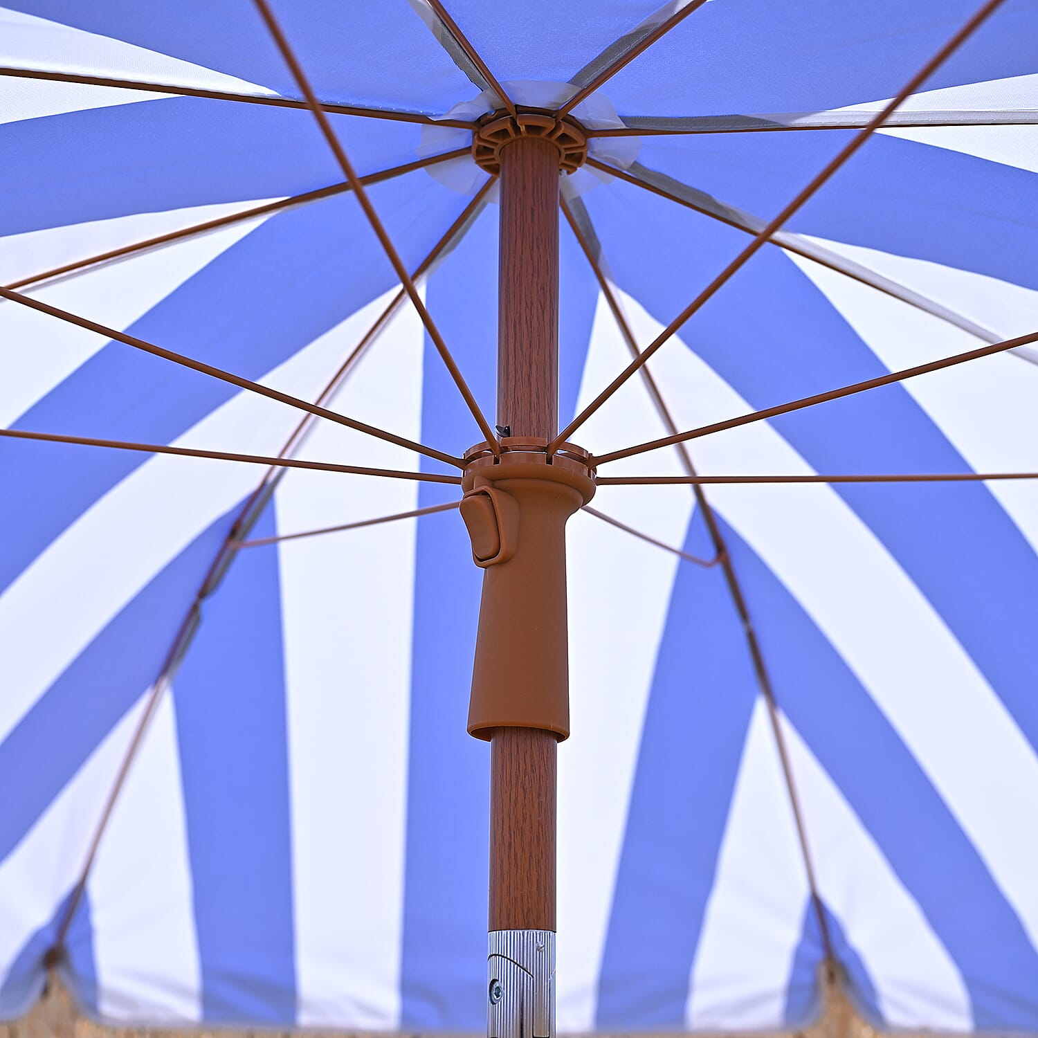 Livmore 2 M Stripe Pattern Round Parasol with Waterproof and UV Protection Including Iron Base - Blue