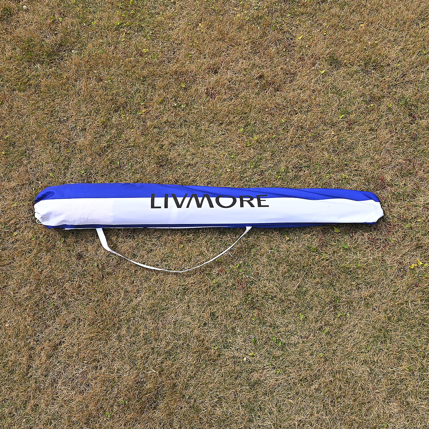 Livmore 2 M Stripe Pattern Round Parasol with Waterproof and UV Protection Including Iron Base - Blue