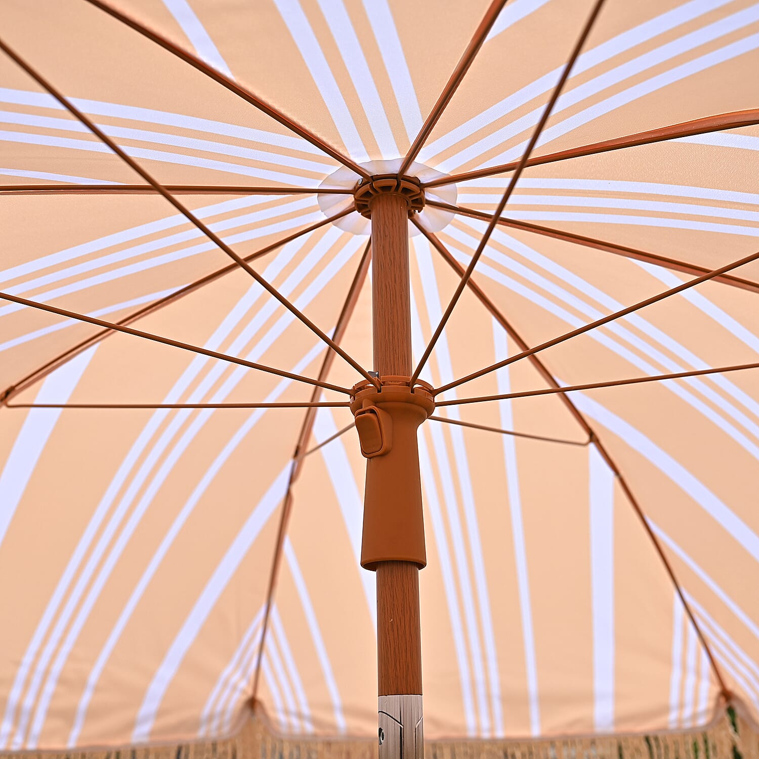 Livmore 2 M Stripe Pattern Round Parasol with Waterproof and UV Protection Including Iron Base - Yellow & White