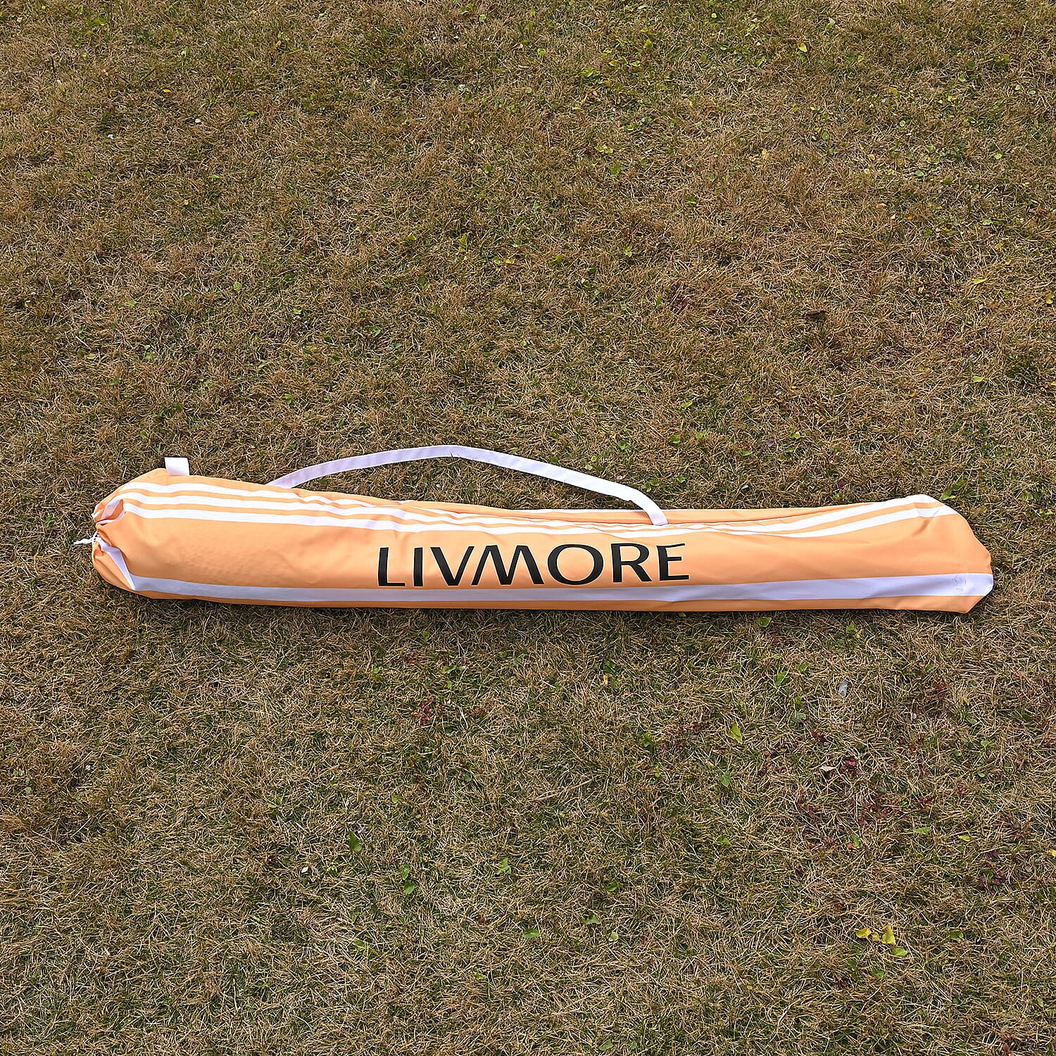 Livmore 2 M Stripe Pattern Round Parasol with Waterproof and UV Protection Including Iron Base - Yellow & White