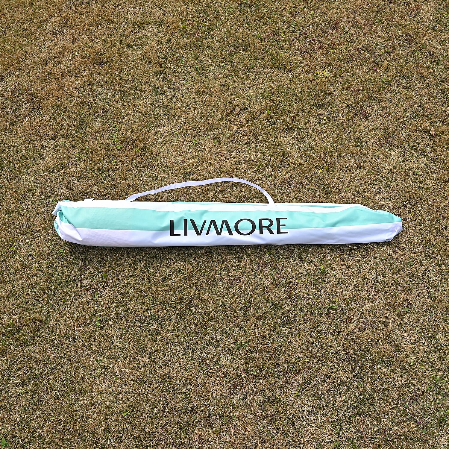 Livmore 2 M Stripe Pattern Round Parasol with Waterproof and UV Protection Including Iron Base - Green & White