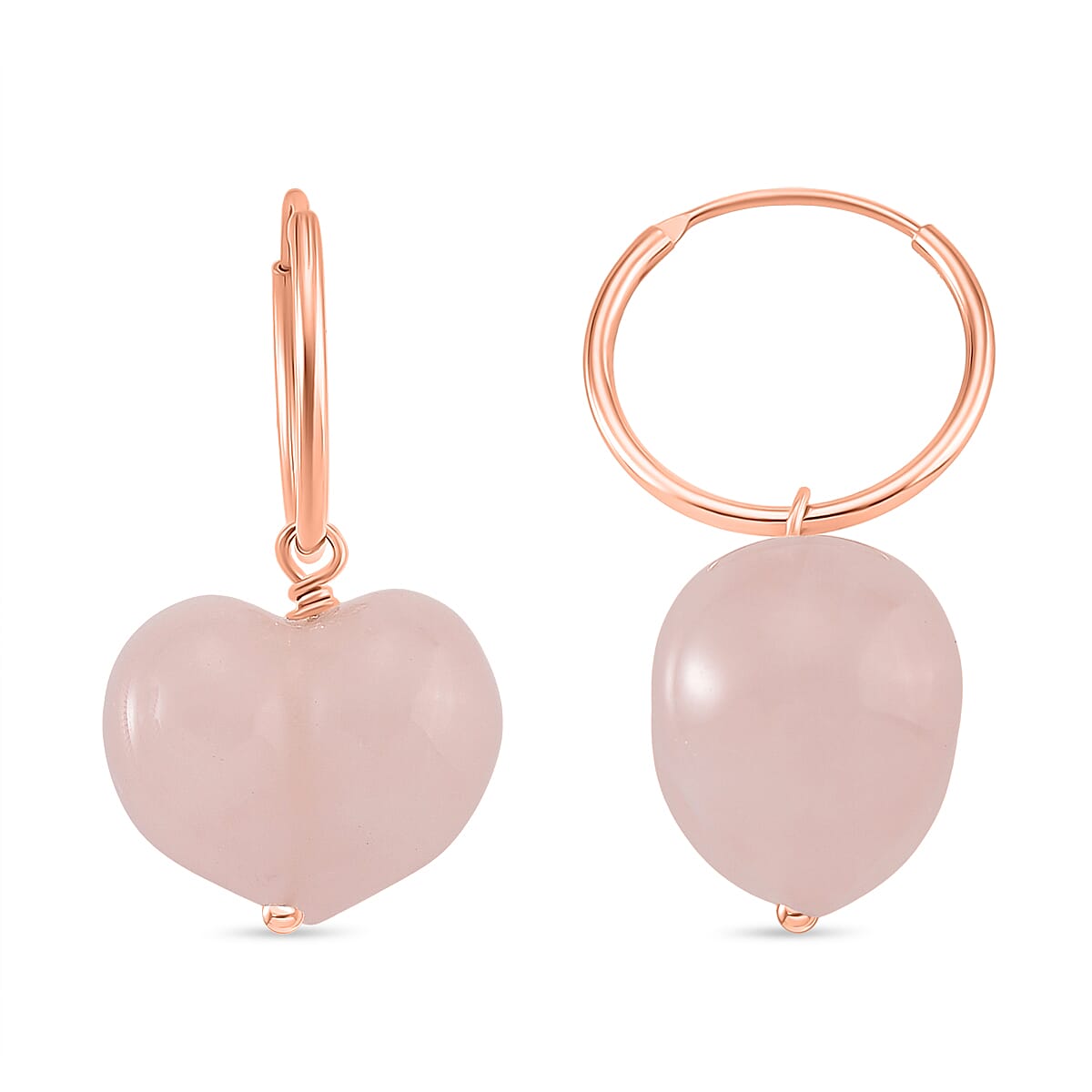 D'Joy Rose Quartz Beads 2 in 1 Hoop Earring in Rose Gold Plated Sterling Silver 22.00 Ct.