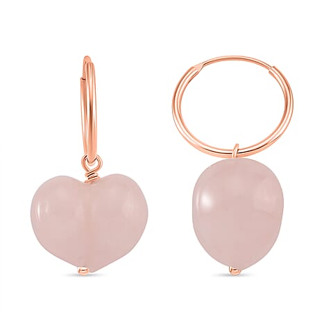 D'Joy Rose Quartz Beads 2 in 1 Hoop Earring in Rose Gold Plated Sterling Silver 22.00 Ct.