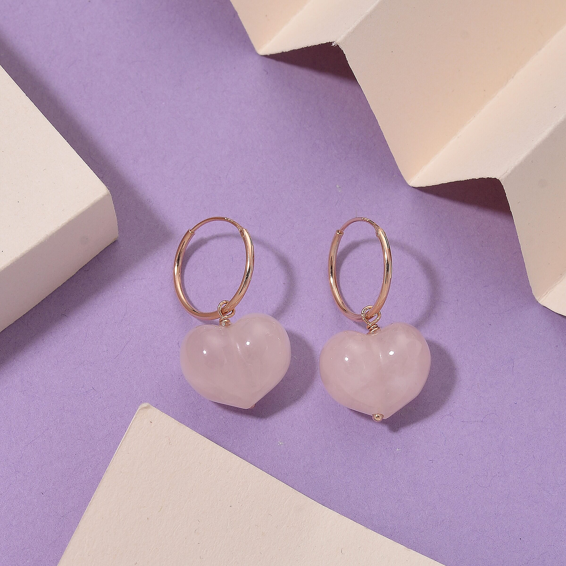 D'Joy Rose Quartz Beads 2 in 1 Hoop Earring in Rose Gold Plated Sterling Silver 22.00 Ct.